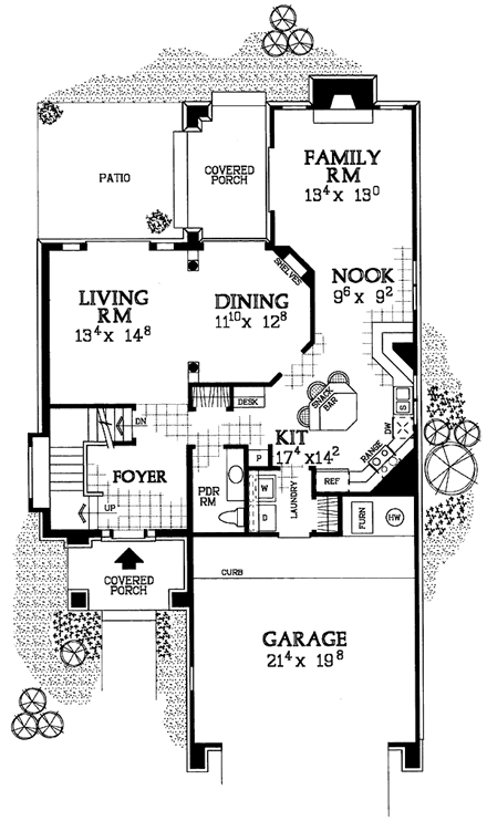 European House Plan 95275 with 4 Beds, 3 Baths, 2 Car Garage First Level Plan