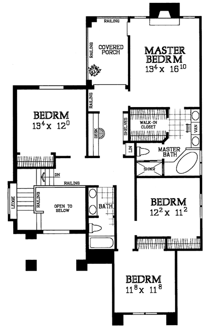 European House Plan 95275 with 4 Beds, 3 Baths, 2 Car Garage Second Level Plan