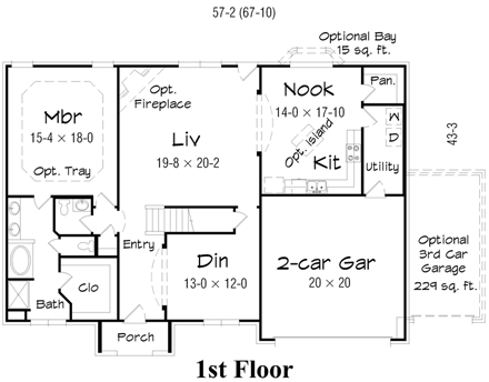 Traditional House Plan 95340 with 4 Beds, 3 Baths, 2 Car Garage First Level Plan