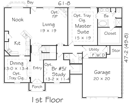 Traditional House Plan 95344 with 4 Beds, 3 Baths, 2 Car Garage First Level Plan