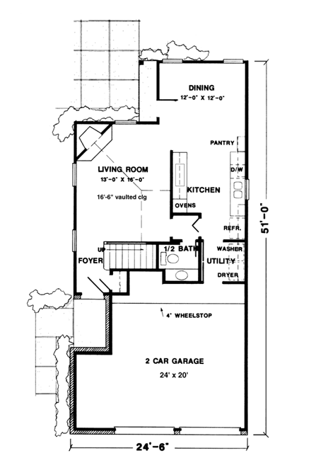 Narrow Lot House Plan 95537 with 3 Beds, 3 Baths, 2 Car Garage First Level Plan