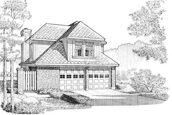 Narrow Lot House Plan 95537 with 3 Beds, 3 Baths, 2 Car Garage Elevation
