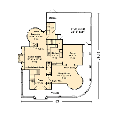 Country, Farmhouse, Victorian House Plan 95539 with 4 Beds, 5 Baths, 2 Car Garage First Level Plan