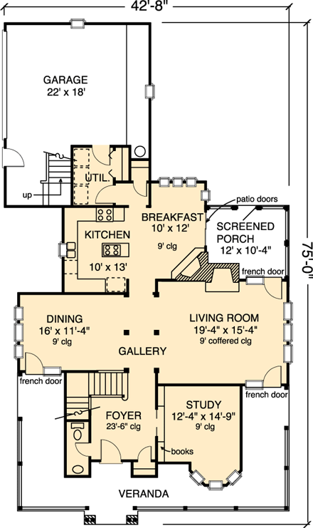 Country, Farmhouse, Victorian House Plan 95540 with 3 Beds, 3 Baths, 2 Car Garage First Level Plan
