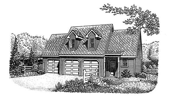 Country 3 Car Garage Apartment Plan 95553 with 1 Beds, 1 Baths Elevation