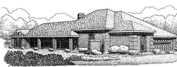 European, One-Story House Plan 95555 with 3 Beds, 2 Baths, 2 Car Garage Elevation