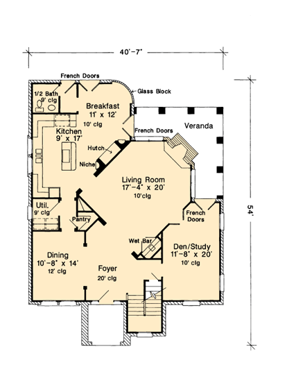 European House Plan 95565 with 3 Beds, 4 Baths First Level Plan
