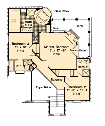 European House Plan 95565 with 3 Beds, 4 Baths Second Level Plan