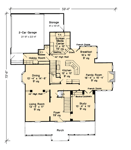 Country, Farmhouse, Victorian House Plan 95573 with 4 Beds, 4 Baths, 2 Car Garage First Level Plan