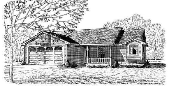 Country, One-Story House Plan 95595 with 3 Beds, 2 Baths, 2 Car Garage Elevation