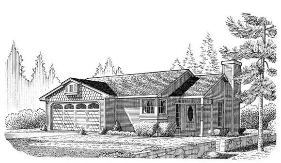 Country, Ranch House Plan 95596 with 3 Beds, 2 Baths, 2 Car Garage Elevation