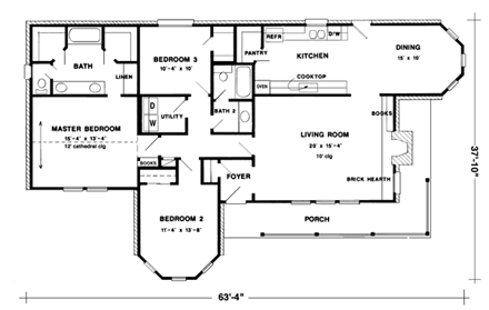 Country, Farmhouse, Victorian House Plan 95616 with 3 Beds, 2 Baths First Level Plan