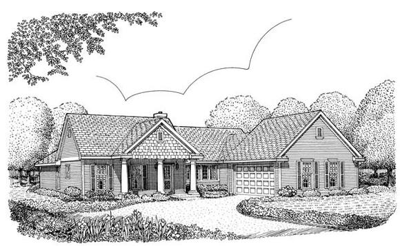 Colonial, Country, One-Story House Plan 95619 with 3 Beds, 2 Baths, 2 Car Garage Elevation