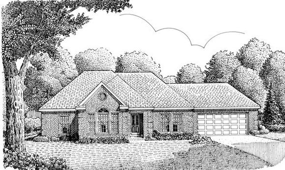 European, One-Story House Plan 95629 with 3 Beds, 2 Baths, 2 Car Garage Elevation