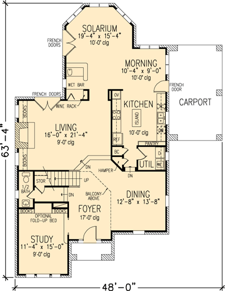 European House Plan 95689 with 4 Beds, 4 Baths, 1 Car Garage First Level Plan