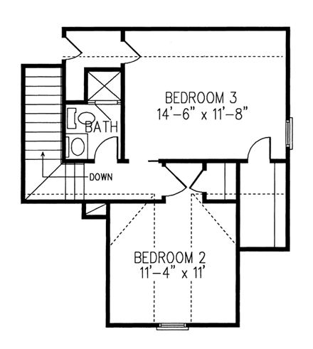 European House Plan 95730 with 3 Beds, 2 Baths, 2 Car Garage Second Level Plan