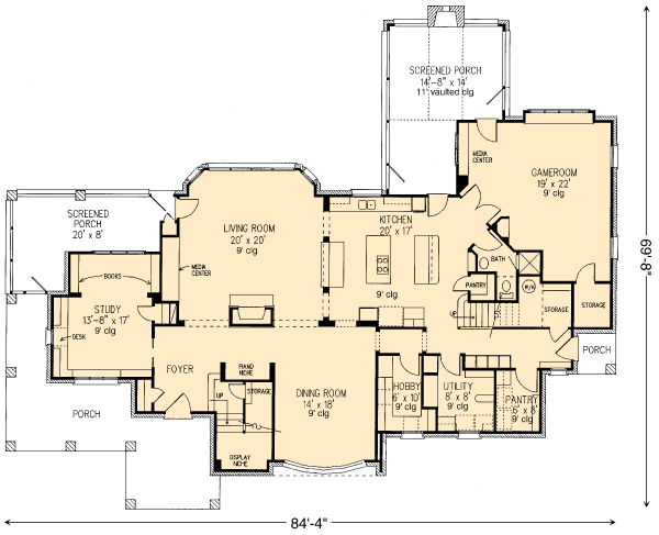 Craftsman, European House Plan 95733 with 4 Beds, 5 Baths Level One