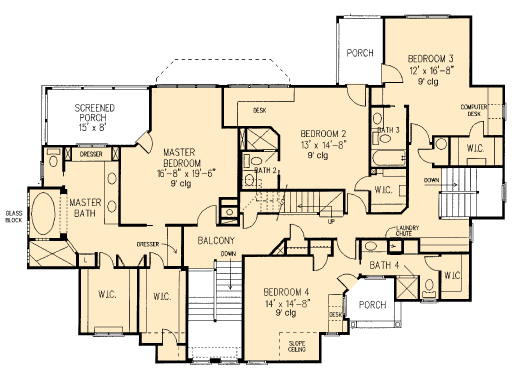Craftsman, European House Plan 95733 with 4 Beds, 5 Baths Level Two