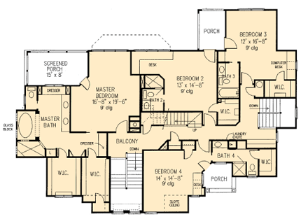 Craftsman, European House Plan 95733 with 4 Beds, 5 Baths Second Level Plan