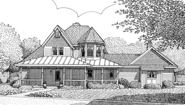 Country, Victorian House Plan 95736 with 3 Beds, 3 Baths, 2 Car Garage Elevation