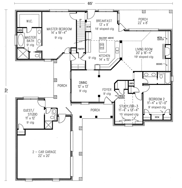 Country, European House Plan 95740 with 3 Beds, 4 Baths, 2 Car Garage Level One