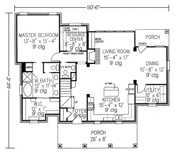 European House Plan 95741 with 3 Beds, 4 Baths, 2 Car Garage Level One