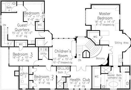 European House Plan 95742 with 4 Beds, 5 Baths, 2 Car Garage Second Level Plan