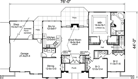Florida, Ranch, Southwest House Plan 95804 with 3 Beds, 3 Baths, 2 Car Garage First Level Plan