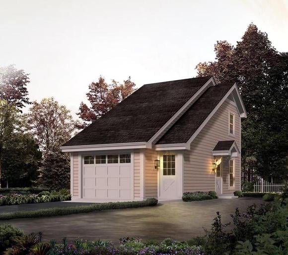 Country, Saltbox 1 Car Garage Apartment Plan 95826 with 1 Beds, 1 Baths Elevation