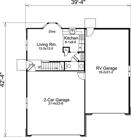 Cabin, Cottage, Country, Craftsman 3 Car Garage Apartment Plan 95827 with 1 Beds, 2 Baths, RV Storage First Level Plan