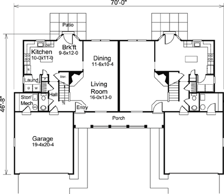 Country, Southern, Traditional Multi-Family Plan 95828 with 6 Beds, 6 Baths, 4 Car Garage First Level Plan