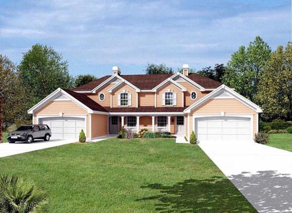 Country, Southern, Traditional Multi-Family Plan 95828 with 6 Beds, 6 Baths, 4 Car Garage Elevation