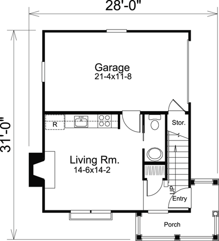 Country House Plan 95829 with 1 Beds, 2 Baths, 1 Car Garage First Level Plan