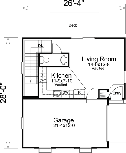 Cabin, Cottage, Ranch, Traditional House Plan 95831 with 1 Beds, 2 Baths, 1 Car Garage First Level Plan