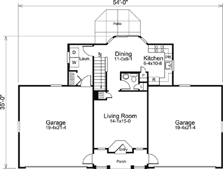 Contemporary, Country House Plan 95832 with 1 Beds, 2 Baths, 4 Car Garage First Level Plan