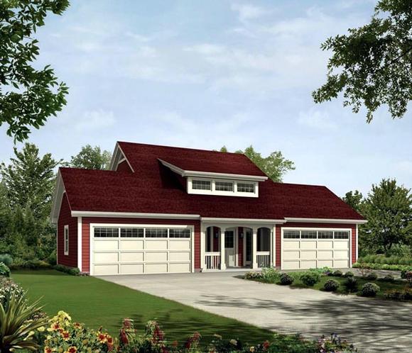 Contemporary, Country House Plan 95832 with 1 Beds, 2 Baths, 4 Car Garage Elevation