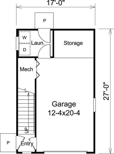 Cabin, Cottage, Country, Saltbox, Traditional 1 Car Garage Apartment Plan 95833 with 1 Beds, 1 Baths First Level Plan