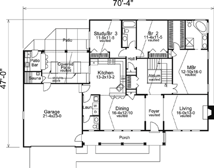 Contemporary, Country House Plan 95848 with 3 Beds, 3 Baths, 2 Car Garage First Level Plan