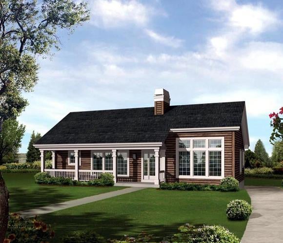 Contemporary, Country, Ranch House Plan 95852 with 3 Beds, 3 Baths, 2 Car Garage Elevation