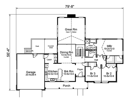 European, Ranch, Traditional, Tudor House Plan 95853 with 4 Beds, 3 Baths, 2 Car Garage First Level Plan