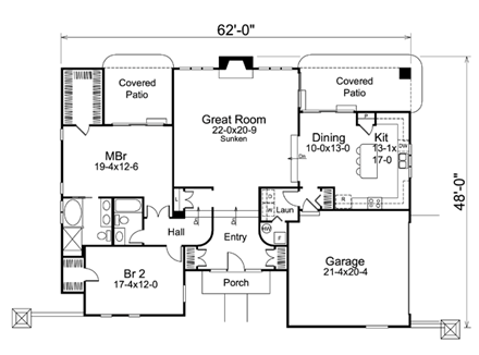 Contemporary, Florida, Ranch, Southwest House Plan 95857 with 2 Beds, 2 Baths, 2 Car Garage First Level Plan