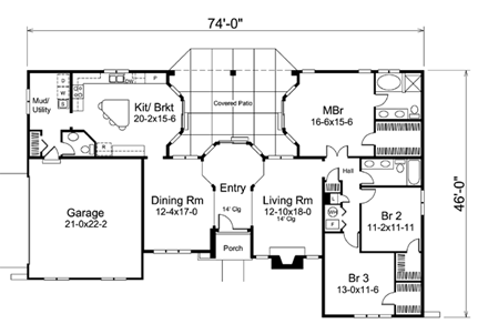 Contemporary, Florida, Ranch, Southwest House Plan 95858 with 3 Beds, 3 Baths, 2 Car Garage First Level Plan