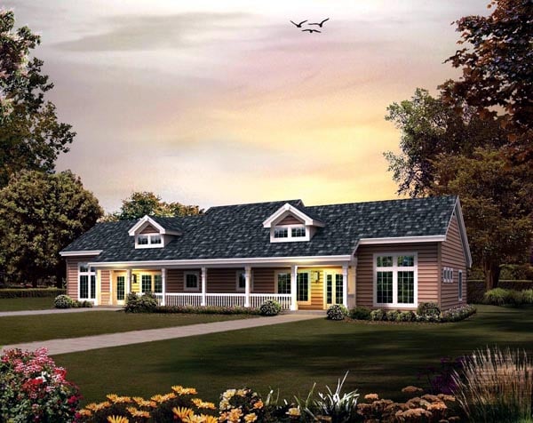 Contemporary, Country, Ranch Multi-Family Plan 95861 with 4 Beds, 2 Baths Elevation
