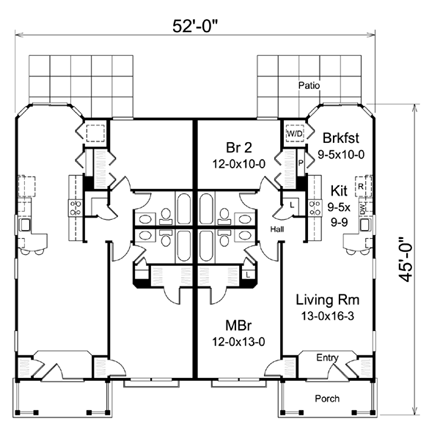 Ranch, Traditional Multi-Family Plan 95863 with 4 Beds, 4 Baths First Level Plan