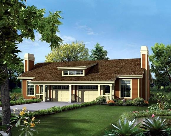 Cottage, Country, Ranch Multi-Family Plan 95865 with 2 Beds, 2 Baths, 2 Car Garage Elevation