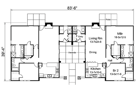 Contemporary, Ranch, Southwest Multi-Family Plan 95866 with 4 Beds, 4 Baths First Level Plan