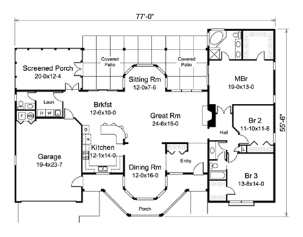 Colonial, Country, Ranch, Traditional House Plan 95869 with 3 Beds, 3 Baths, 2 Car Garage First Level Plan
