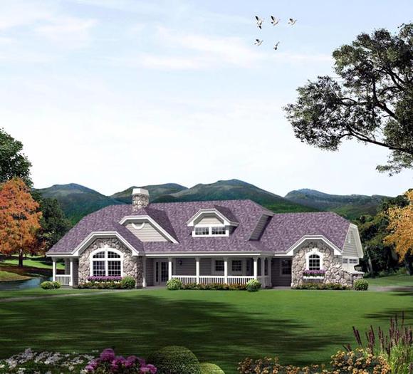 Country, Ranch House Plan 95870 with 3 Beds, 3 Baths, 3 Car Garage Elevation