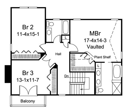 Cabin, Cottage, Craftsman, European, Tudor House Plan 95876 with 3 Beds, 3 Baths, 2 Car Garage Second Level Plan