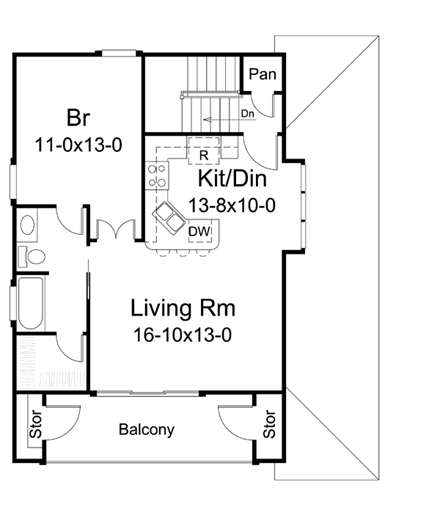 Southwest 2 Car Garage Apartment Plan 95880 with 1 Beds, 1 Baths Second Level Plan